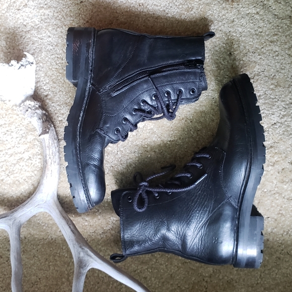 Frye Julie Lace Combat Boots Zip Black Moto 8 - Picture 6 of 11